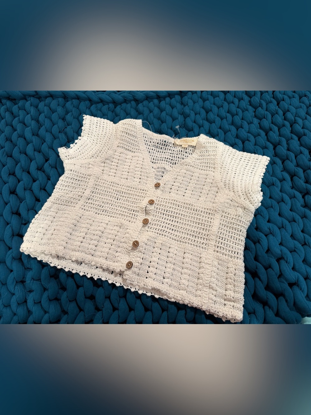 Rebellion Again white crochet cropped cardigan short sleeve sweater XS
